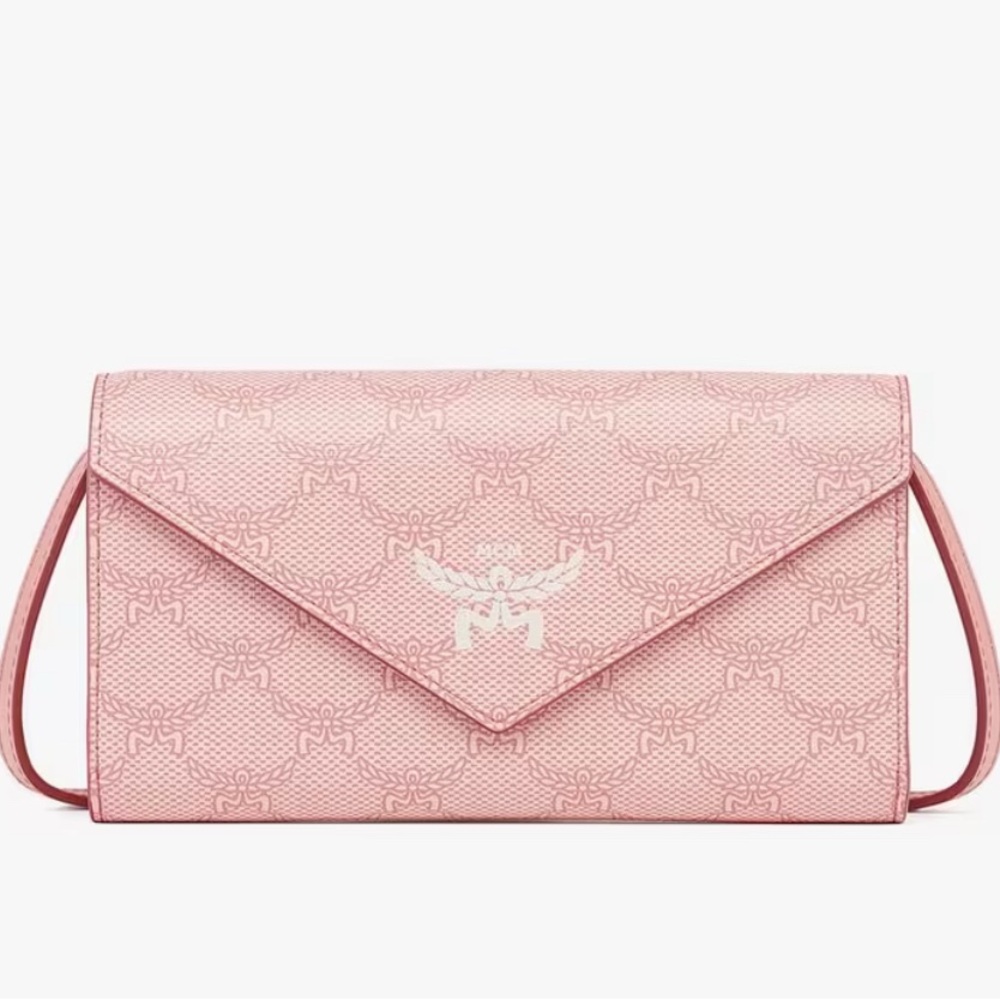 MCM Lauretos Monogram Himmel Crossbody Clutch Silver Pink Full Inclusion NWT